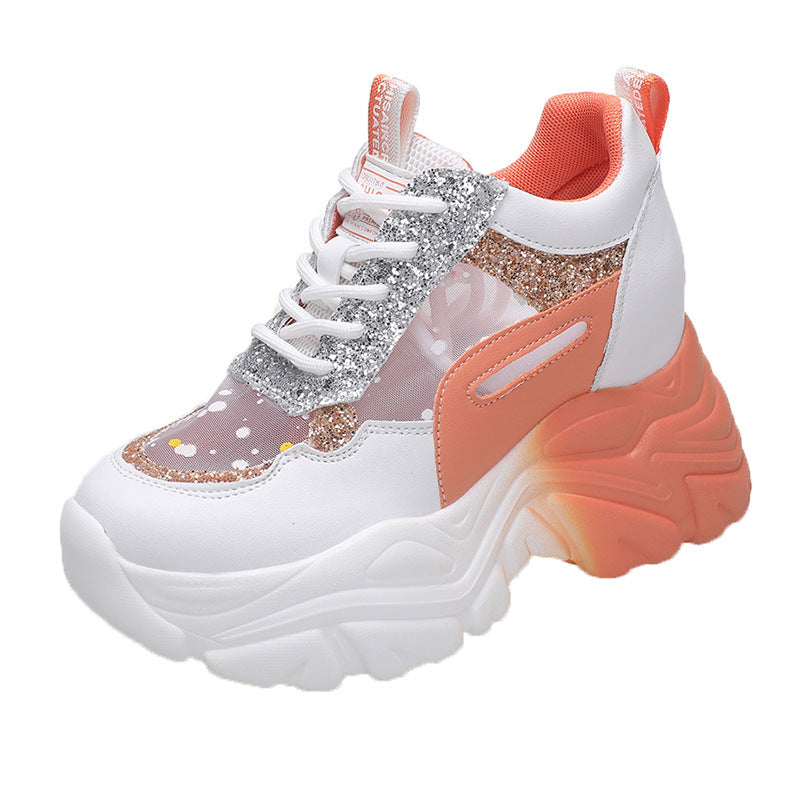 Thick Sole Daddy Shoes Women's Puff Heel Breathable Fashion Sports