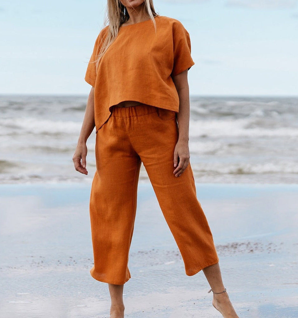 New Casual Large Size Suit Loose Solid Color Short Sleeve Shirt Trousers