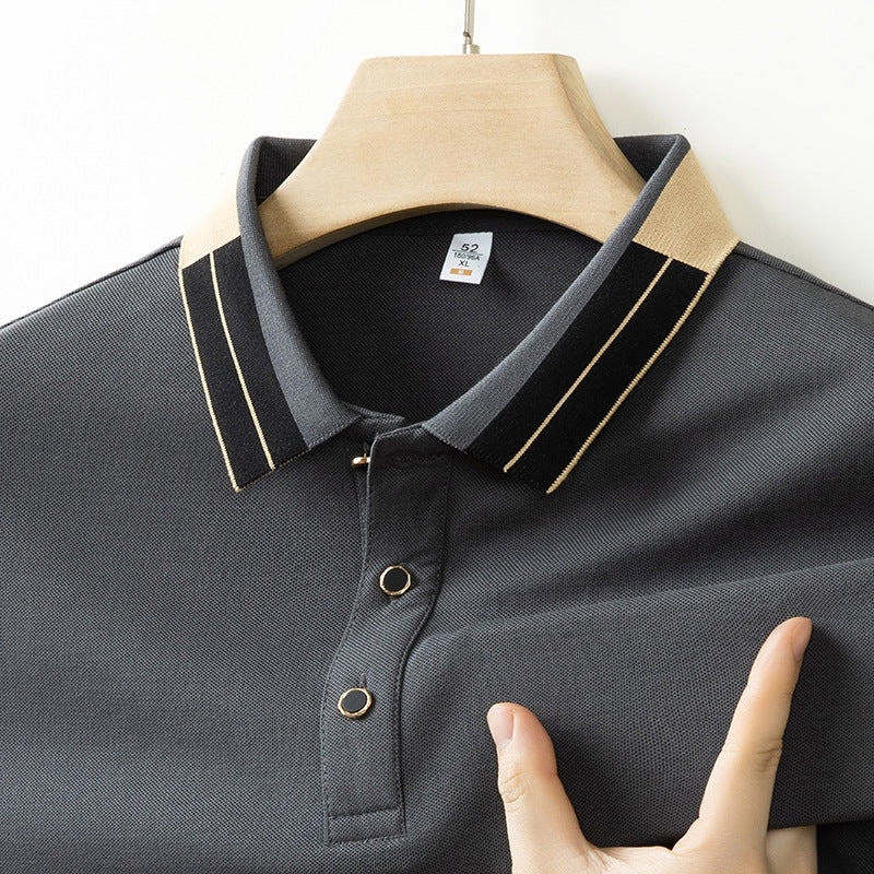 Mens Short Sleeve Shirt With Lapel Collar Loose Fit T Shirt For Middle Aged Men