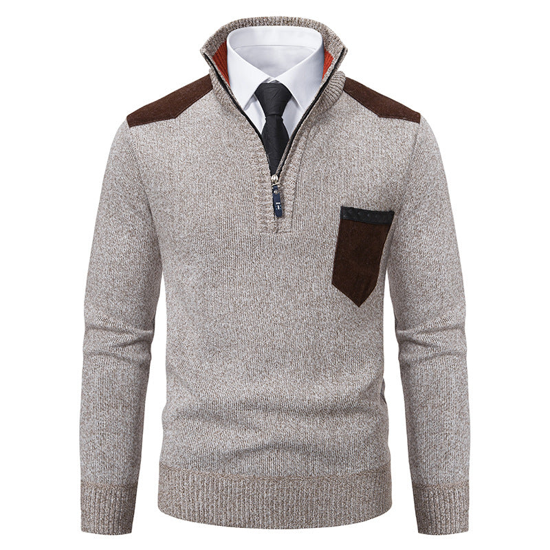 Pullover herresweater tyk polo t-shirts koreansk halv lynlås kold bluse standkrave efterår vinter overtøj luksus tøj