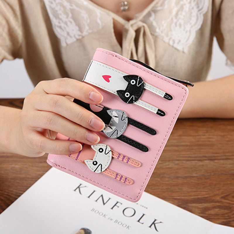 Cute 3 Cats Zipper Coin Purse Clutch In PU Leather