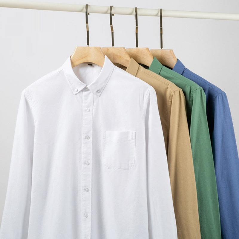 Mens Pure Cotton Solid-Color Breathable Oxford Shirt