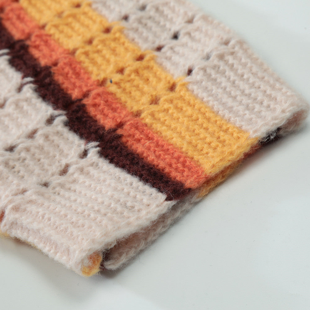SweaterCrochet StripedThread Lapel Knit Cardigan