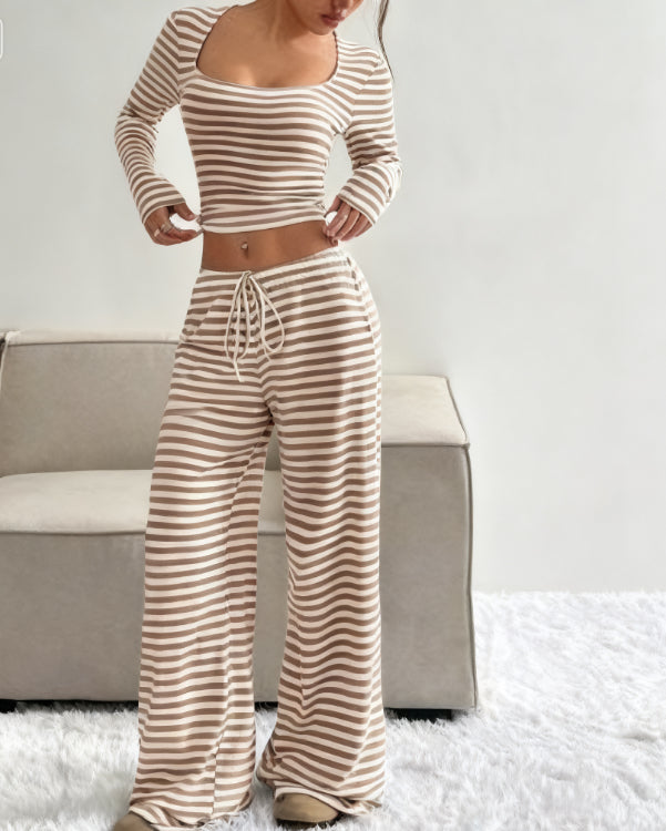 Women's Versatile Striped Knitted Slim Fit Suit