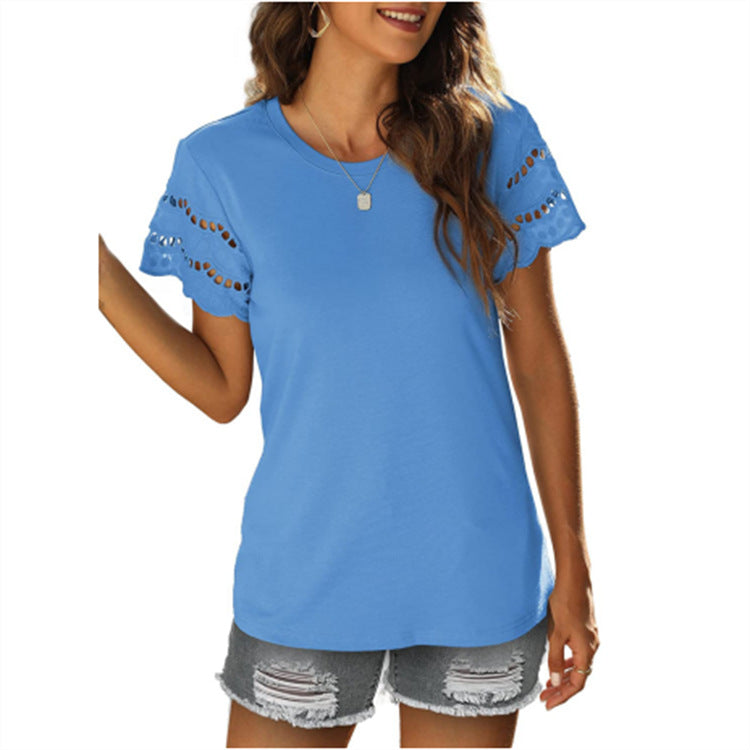 Women's Patchwork Lace Crew Neck Fashion T-Shirt