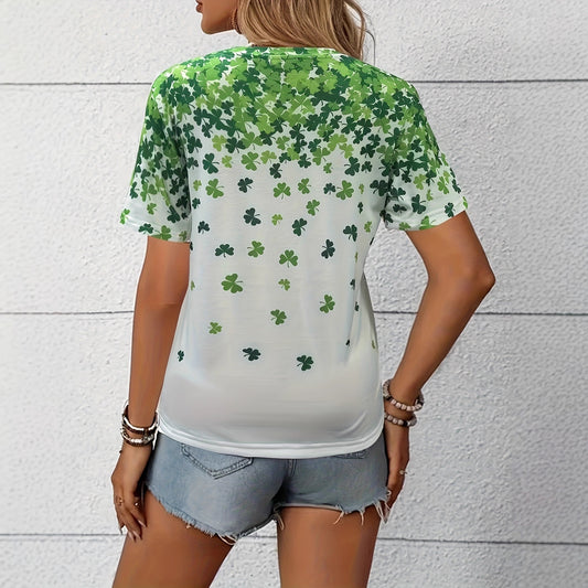 Clover 3D Digital-Print Womens Crew-Neck T-Shirt