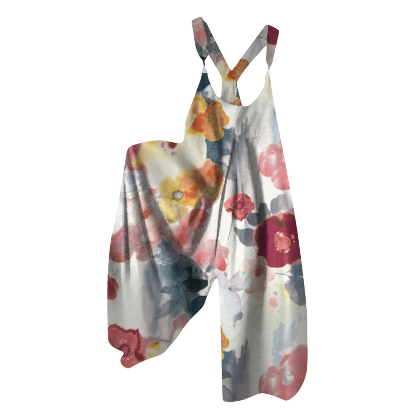 Women's Knitted Pocket Printed Loose Casual Jumpsuit