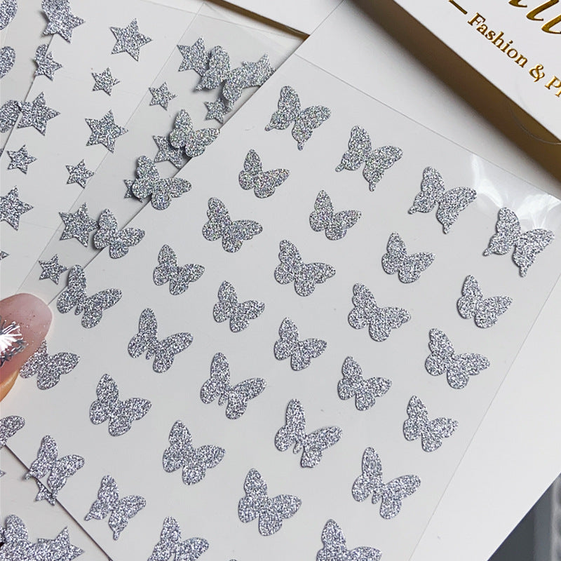 Silver Butterfly Sticker Love Five-pointed Star Manicures Decoration Glue-free