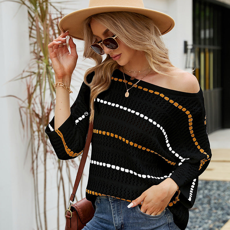 Loose Women's Top Temperament Striped Knitted Sweater