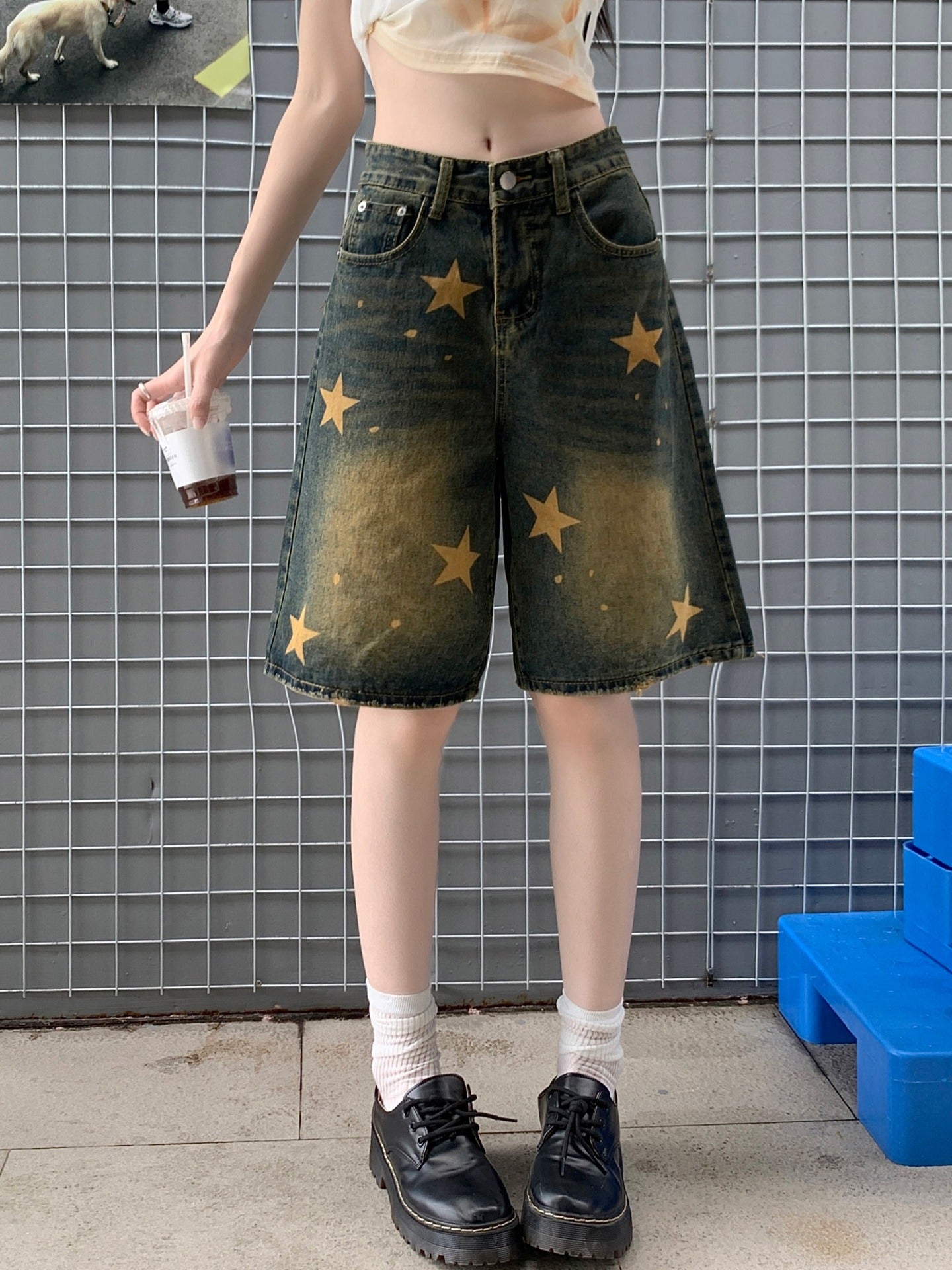 Washed Old Five-pointed Star Denim Shorts Female