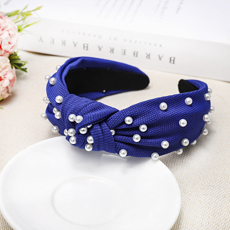 Simple Nail Pearl Knotted Headband Solid Color