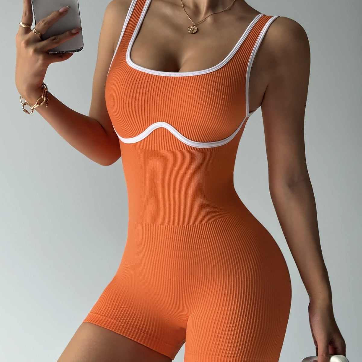 Elastic Contrast Color Yoga Jumpsuit Tight