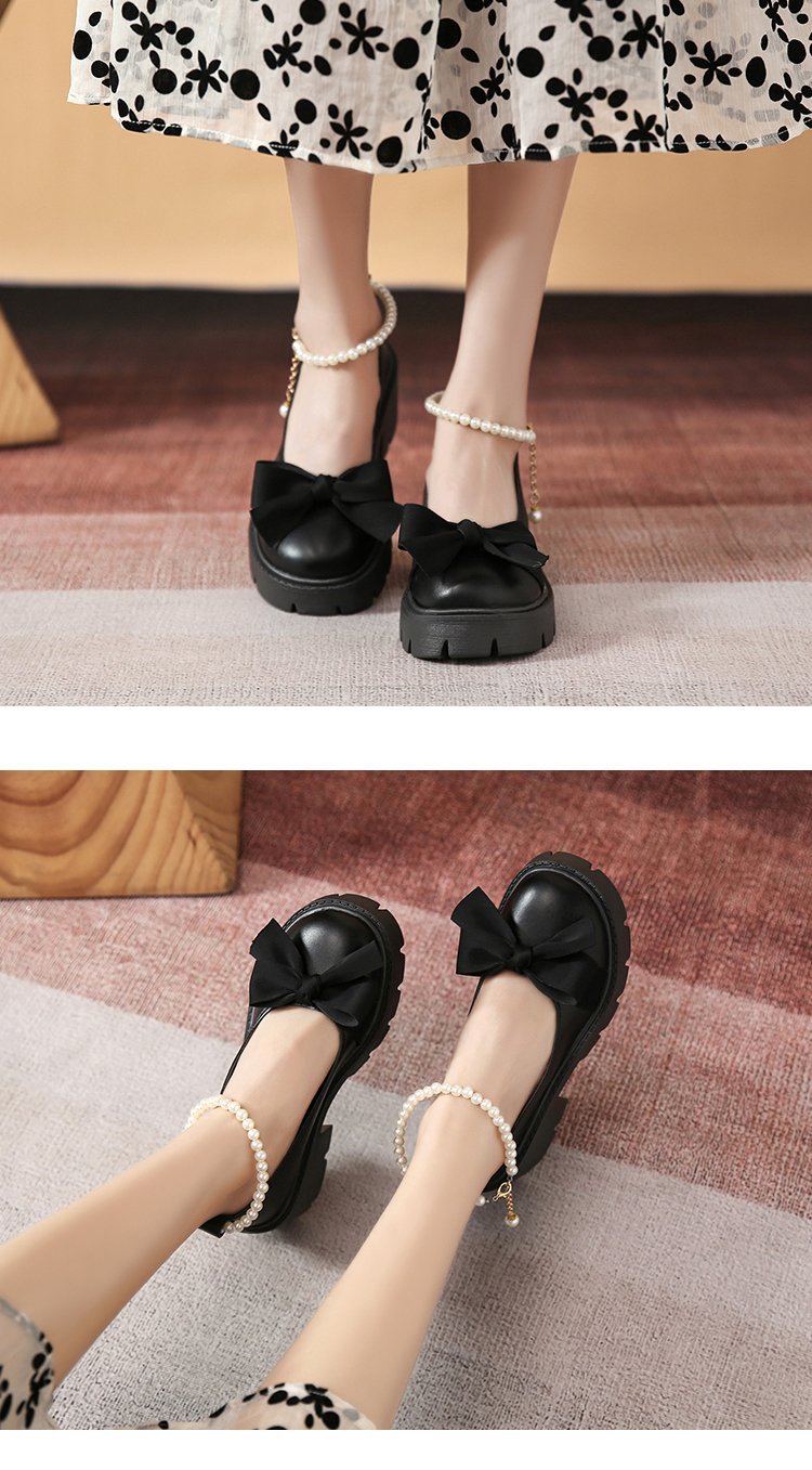 Spring And Summer New Pearl Thick Bottom Versatile Small Leather Shoes