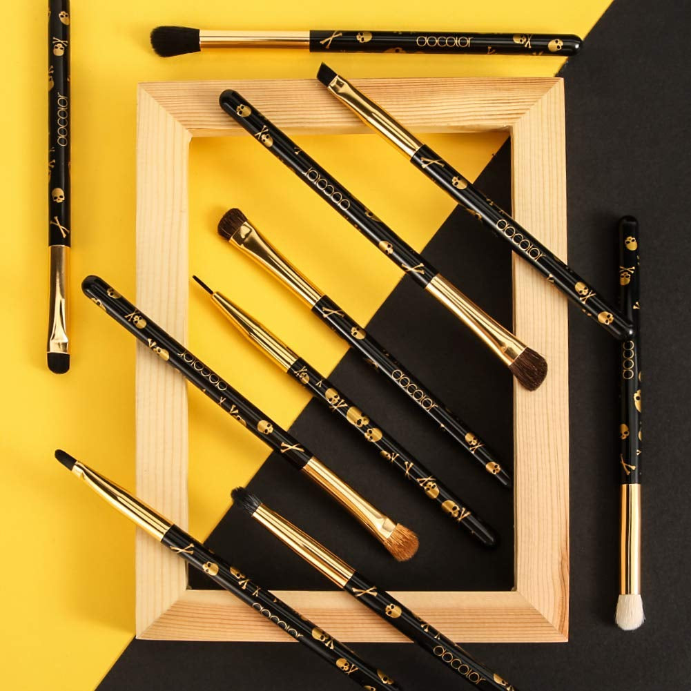 Docolor Gothic Lidschatten Pinselset 10 Stück Totenkopf-Druck Augen Make up Pinsel Augenpinsel Set Für Lidschatten Augenbraue Eyeliner Blending