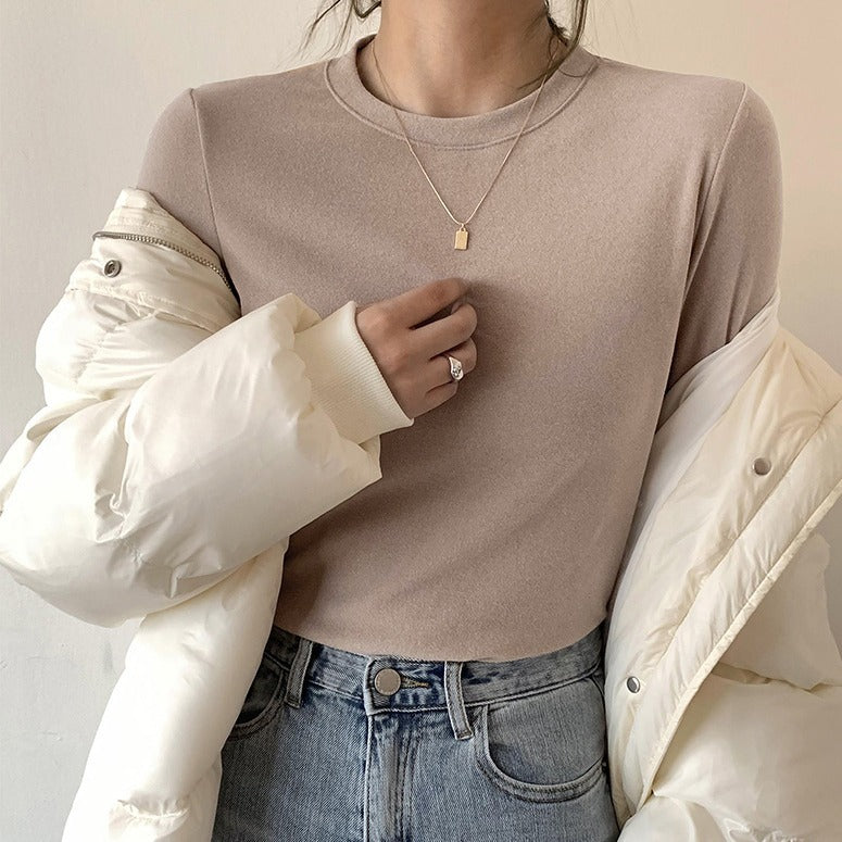 Double-sided Dralon Bottoming Shirt Women's Underwear Crew Neck Long-sleeved T-shirt