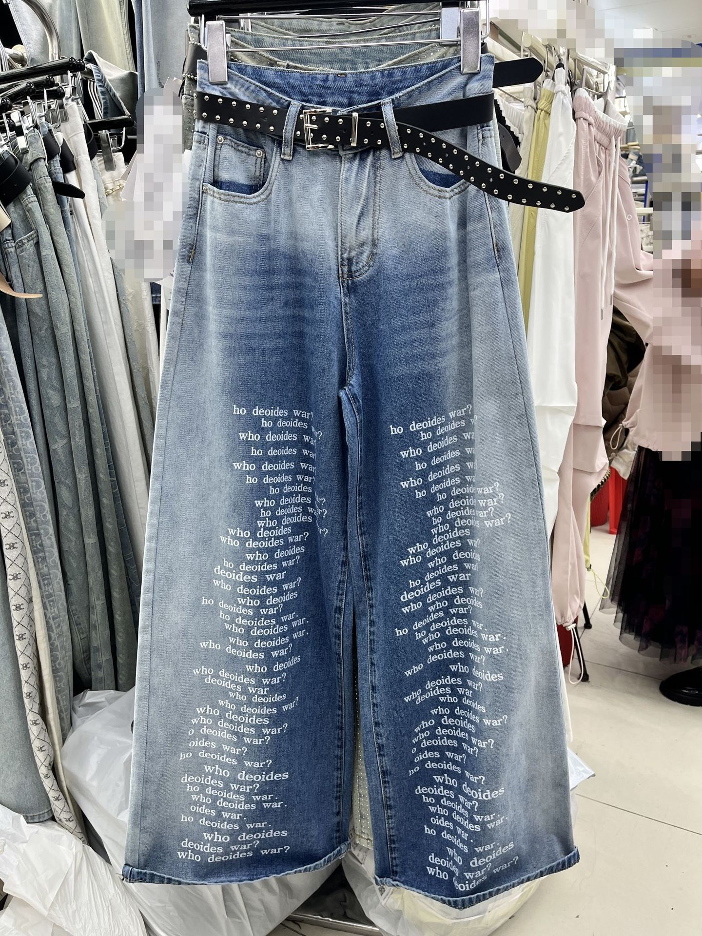 Shadow Washed Slim Fit Letter Wide Leg Jeans
