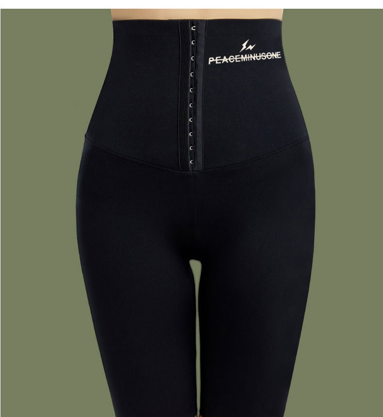 Sorte leggings med knapper i taljen til kvinder, udendørs brug, elastisk talje, stram pasform