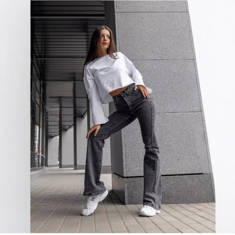 Alsidige casual nye trompetjeans til kvinder