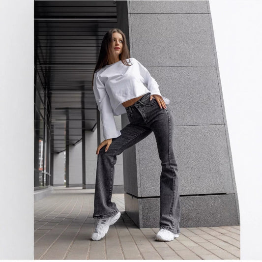 Alsidige casual nye trompetjeans til kvinder