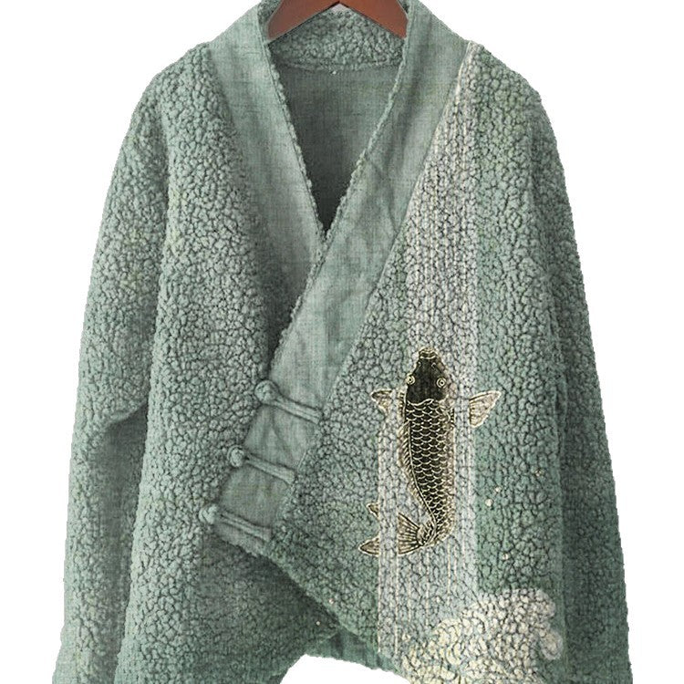 Womens Printed Kimono Cardigan Fleece Jacket Fashionable Womens Outerwear