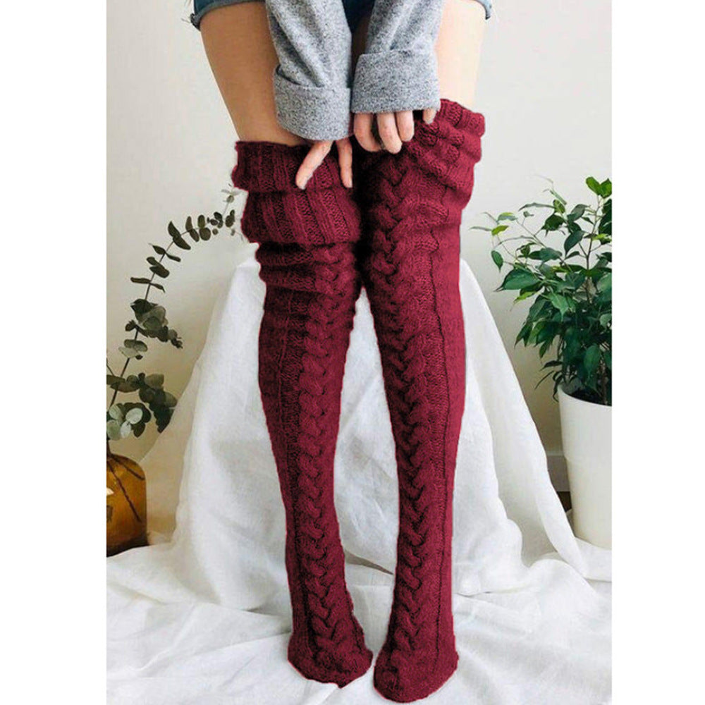 Women's Solid Color Over-the-knee Wool Foot Warmer Stockings
