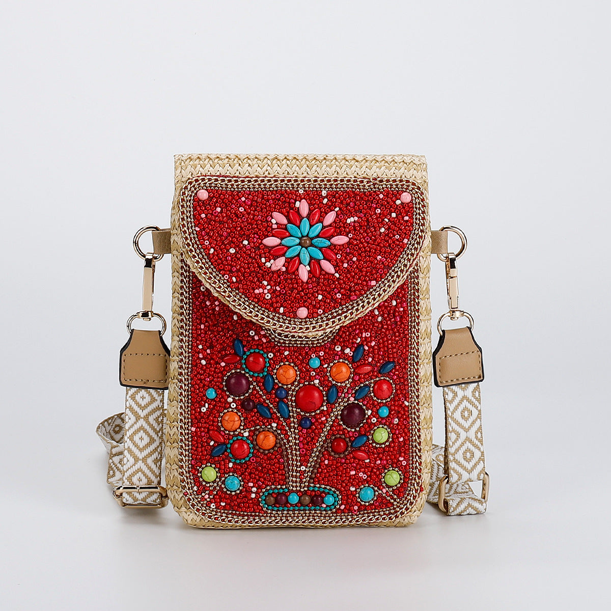 Rice Bead Bag Woven Women's Shoulder