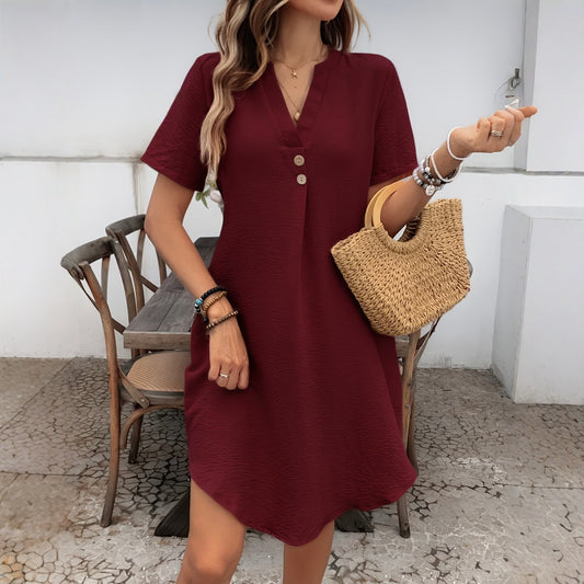 Solid-color Casual Dress Loose-fitting And Slimming