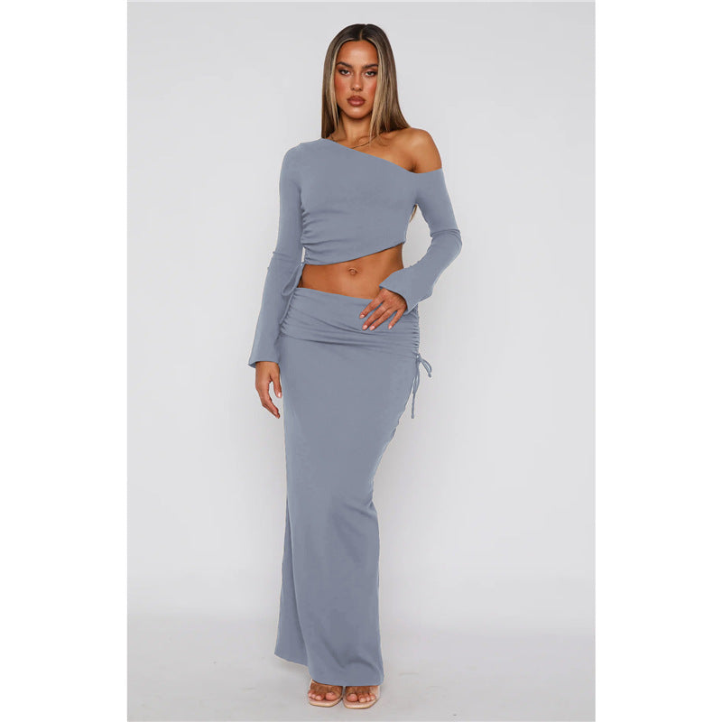 Women's Fashionable Off-shoulder Top And Skirt Two-piece Set