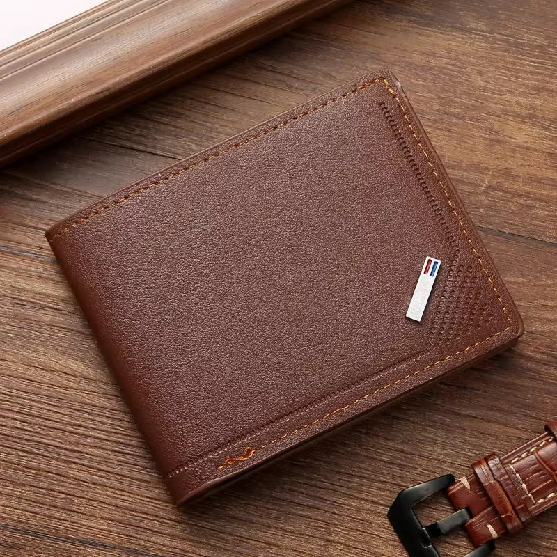 Men'S Leather Short Wallet Thin Wallet Foldable Minimalist Soft Leather Wallet