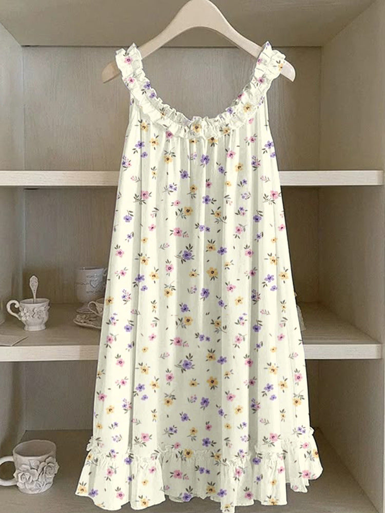 3D Digital Print Pastoral-style Womens Strap Lace Dress