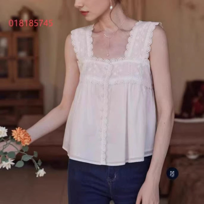 Casual Square-neck Retro Court-style Playful Sleeveless Vest