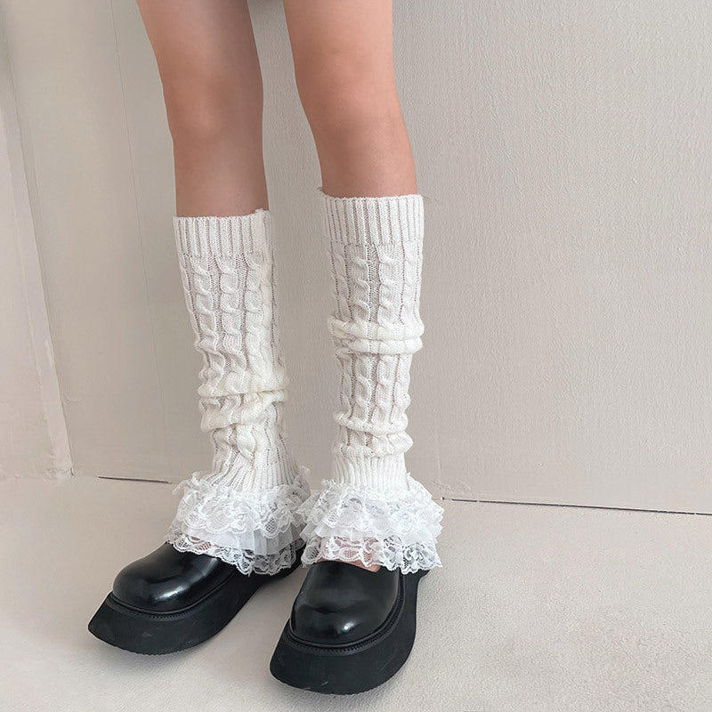 Women's Fashion Multi-layer Lace Twist Stripes Knitted Leg Warmers