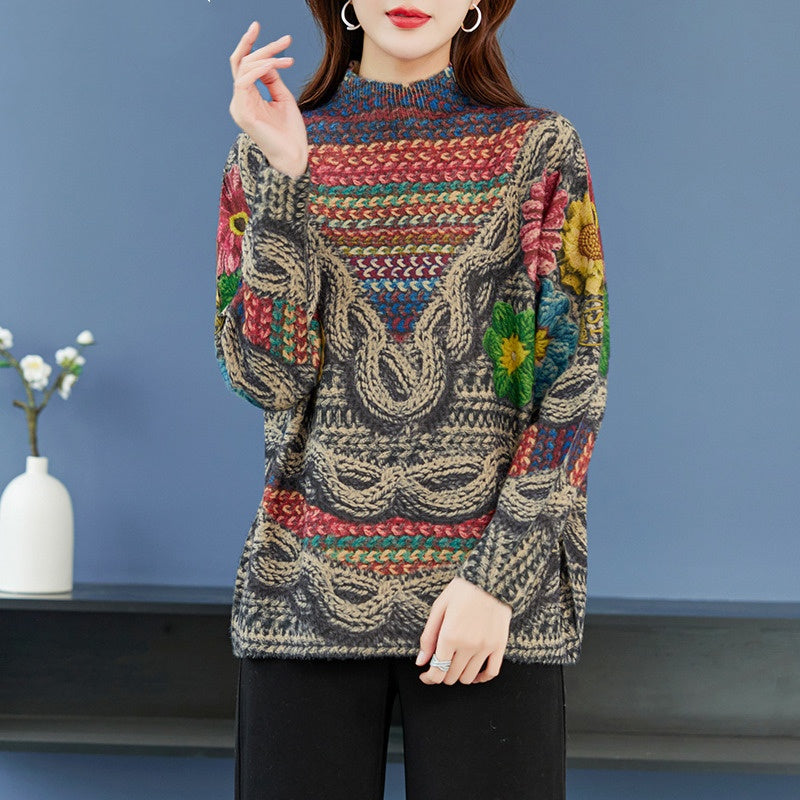 Plus-sized Fashion Personalized Printing Knitted Pullover Sweater