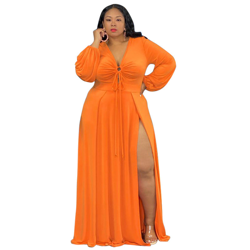 Split Cutout Lace-Up Plus-Size Dress For Women