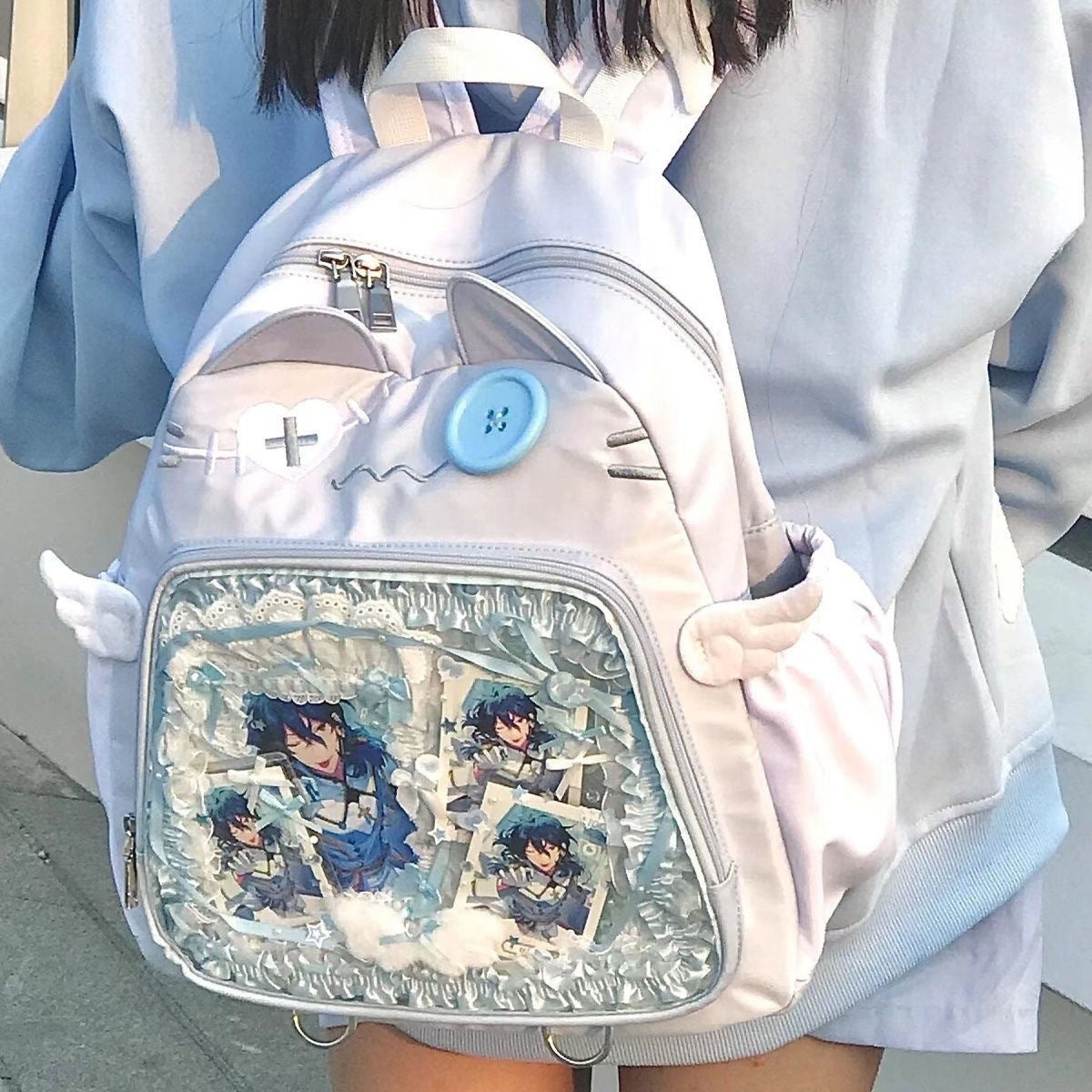Japansk gennemsigtig preppy stil stor kapacitet afslappet rygsæk