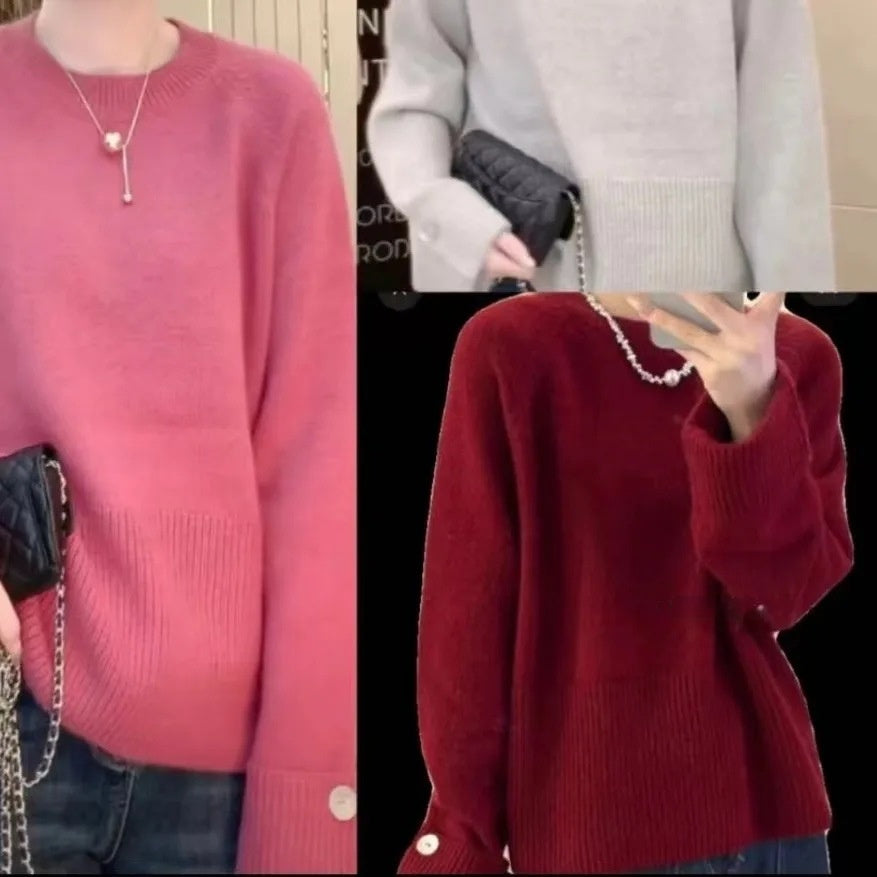 Round Neck Sweater Thickened Base Knitwear Loose Top