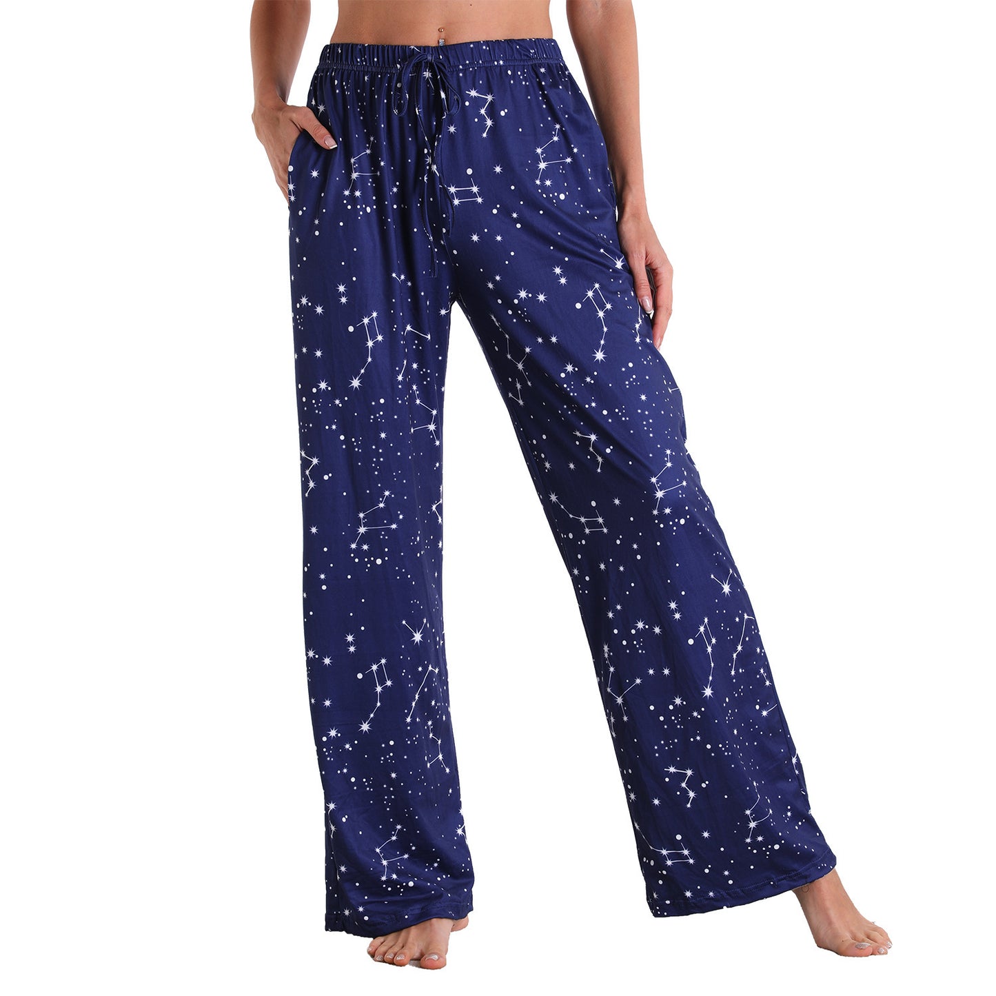 Stretch Cotton Straight-leg Pants Printing Elastic Cord Trousers
