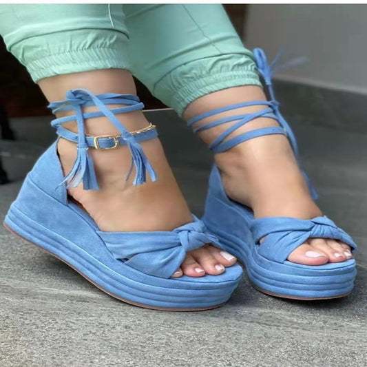 Fish Mouth Wedge Platform Sandals Buckle Straps