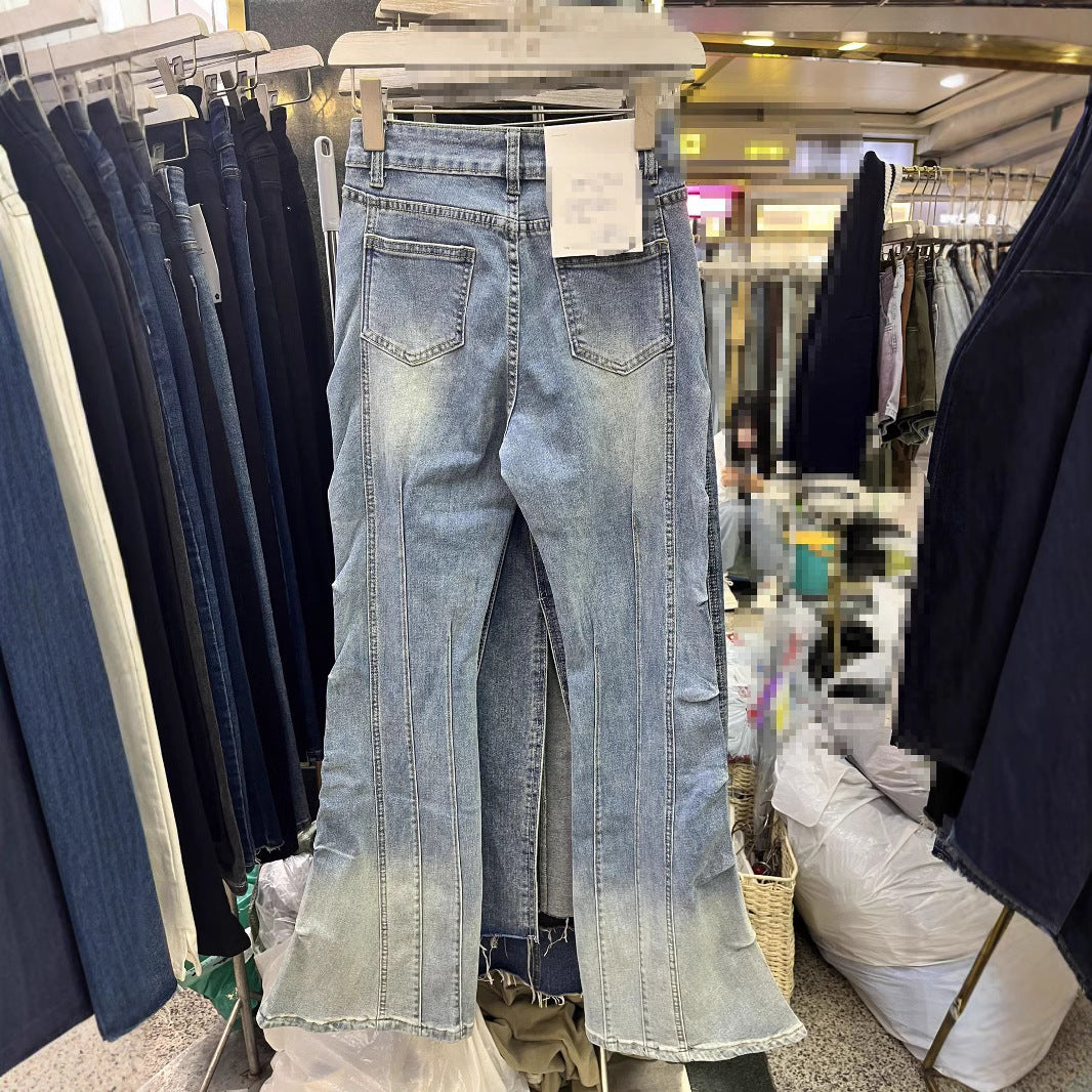 Retro Rivet Heavy-duty Skinny Jeans High Waist Slimming Design