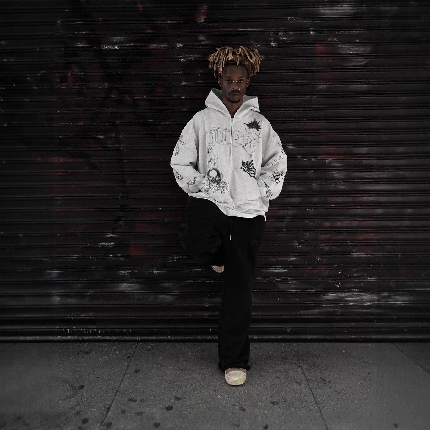 Printed Design Hoodie Loose Zip Sweater