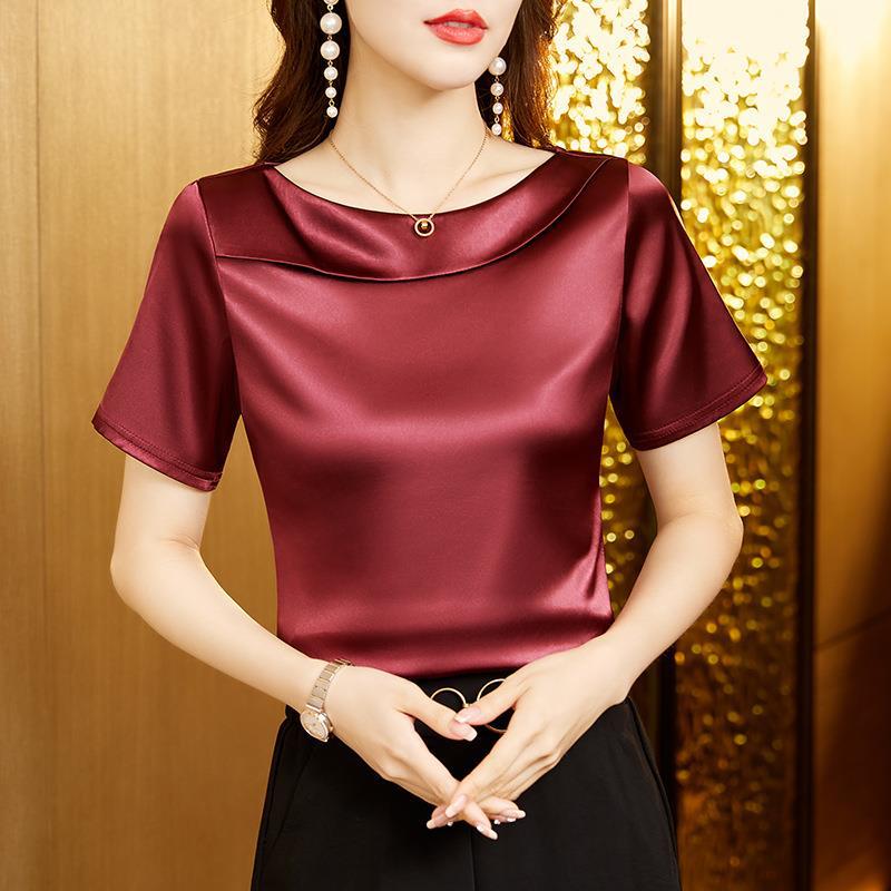 Acetate Satin T-shirt Women's Short Sleeve