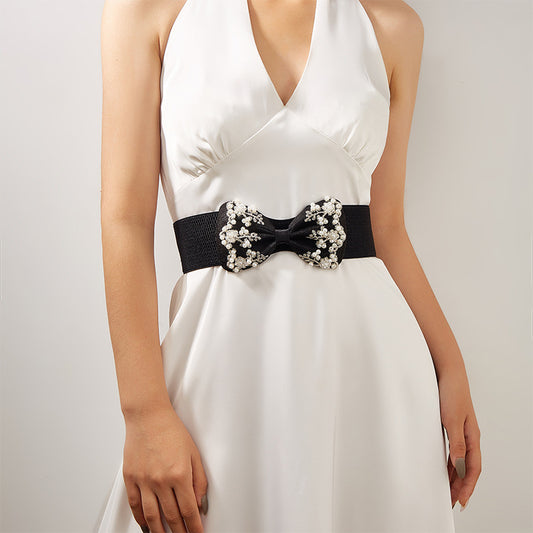 Loose Tight Stretch Seam Beaded Butterfly End Waist Girdle