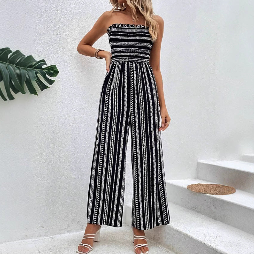 Spring And Summer Striped Tube Top Jumpsuit