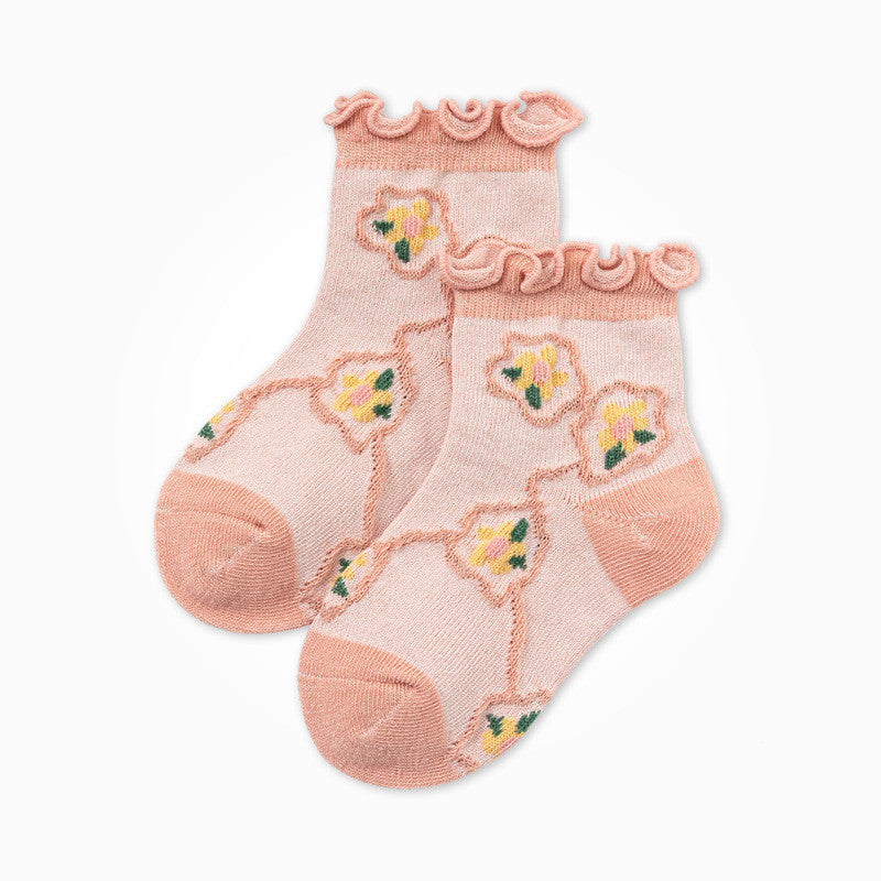 Thin Cotton Dark Pattern Children's Fruit Fungus Lace Socks