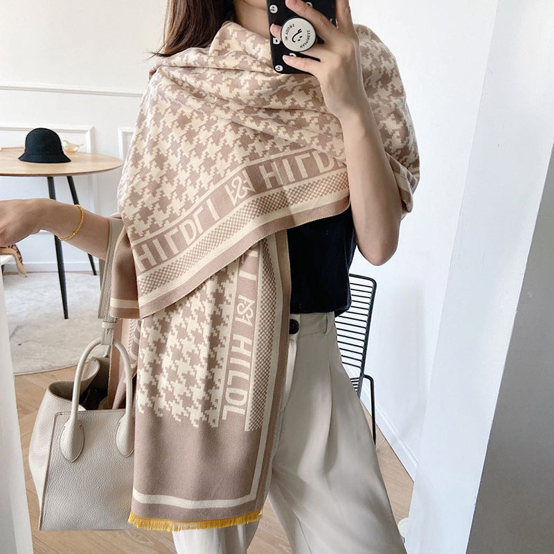 Scarf Female Houndstooth Letters Spring And Summer Dual-use Shawl