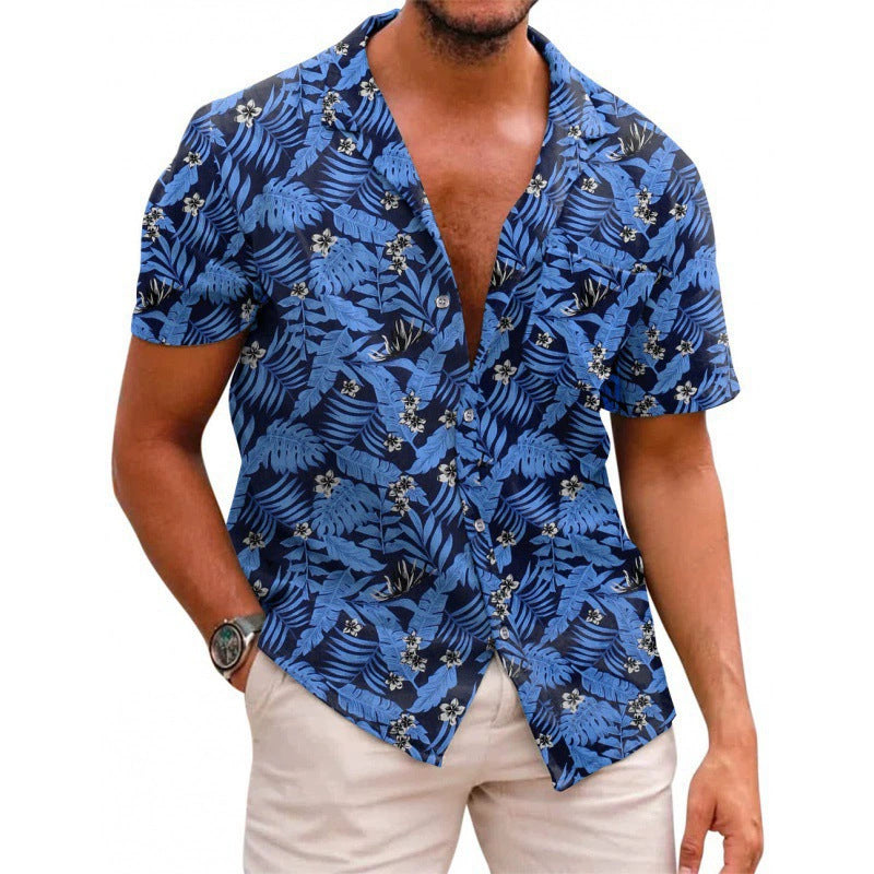 Mens 3D Digital print Short sleeve Lapel Shirt