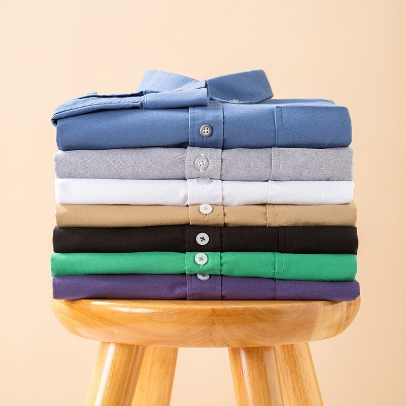 Mens Pure Cotton Solid-Color Breathable Oxford Shirt