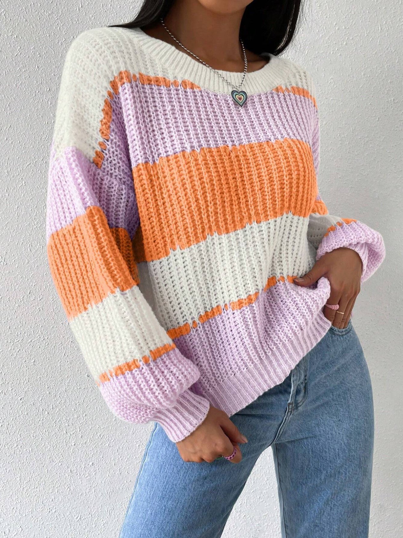 Efterår Og Vinter Langærmet Pullover Kontrastfarve Casual