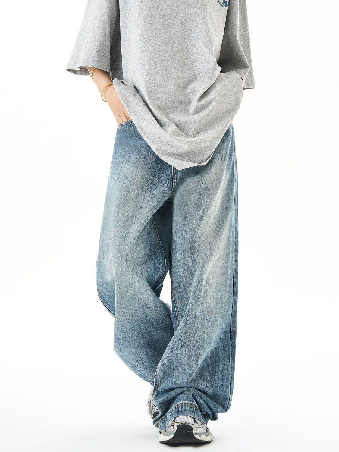 Plus Size American Retro Washed Straight Jeans