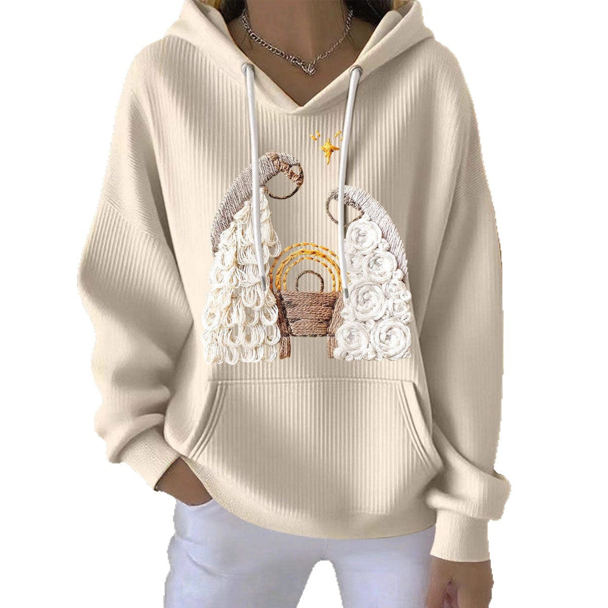Kvinders afslappede løse mode-waffle-sweatshirt med rund hals